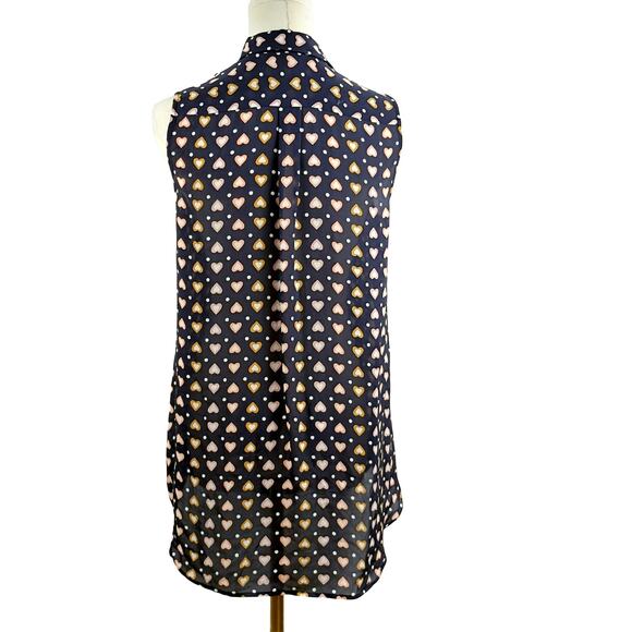J.Crew Sz 2 100% Silk Hearts Print Sleeveless Blouse Career Layer Basic Classy - Picture 3 of 7